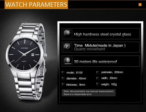Годинник наручний Curren 8106 Silver Black (18682) - фото 3