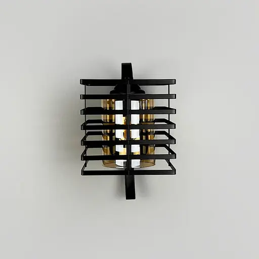 Металеве бра в стилі Лофт у чорному корпусі 30х16 см з янтарним плафоном Line F Арт. 12391/1W BK+AM - фото 1