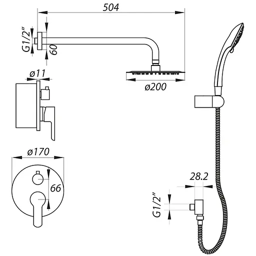 Душова система прихованого монтажу Zerix LR2403-2 LL1210, Хром - фото 4
