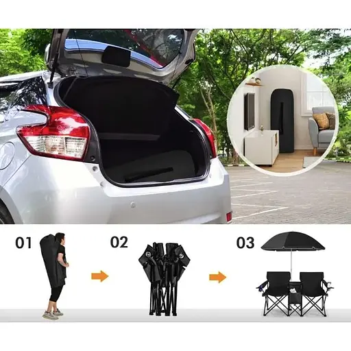 Комплект раскладных стульев Costway Parma с зонтиком черный - фото 3