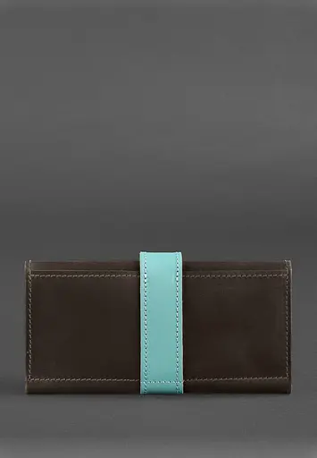 Кожаное женское портмоне 3.0 темно-коричневое с бирюзовым. - фото 5