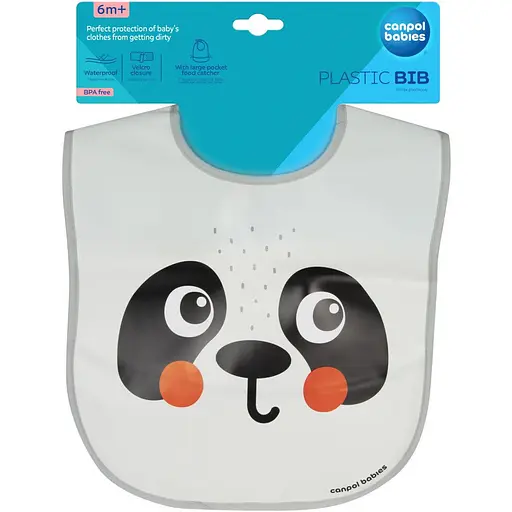 Слинявчик Canpol babies Hello Little пластмасовий з кишенькою панда (9/232_whi) - фото 3