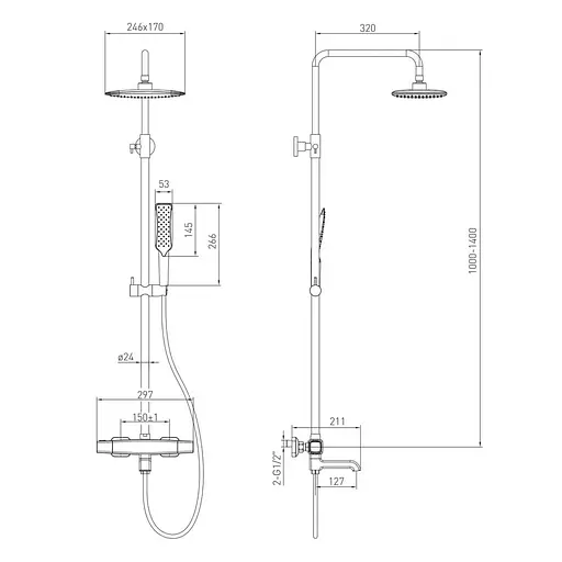 Душова система Volle Cromo Sistema 1584.090501, Хром - фото 2
