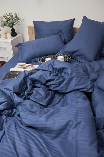 Комплект постельного белья Moon&Star евро 200х220 наволочки 2х40х60 Delfi Blue Satin Stripe - фото 4