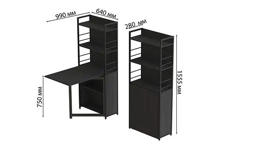 Стіл книжка з етажеркою Практик 2 Ferrum-decor 1555x640x990 Чорний метал ДСП Сосна Кембра 16 мм (FRD-104627) - фото 2