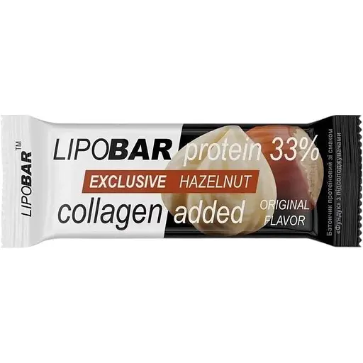 Батончик LipoBar Exclusive Protein Bar, 50 грам збагачений біоактивним колагеном Peptan - Фундук