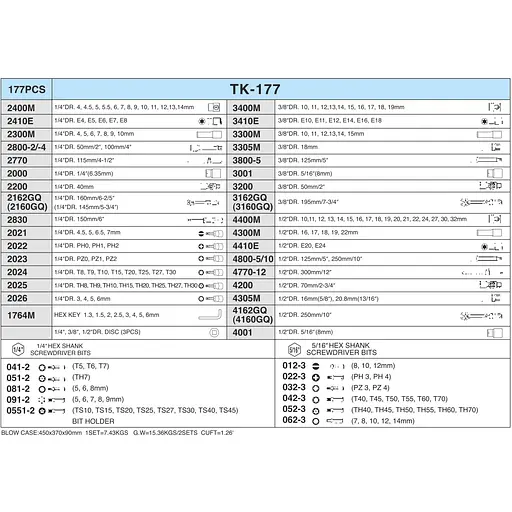 Набір інструментів Hans 1/4, 3/8, 1/2, 177 предметів (TK-177V) - фото 11