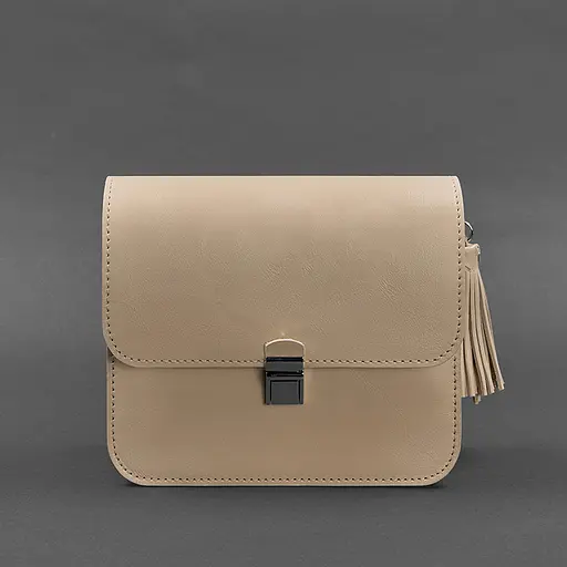 Шкіряна жіноча бохо-сумка Лілу світло-бежева краст - фото 5