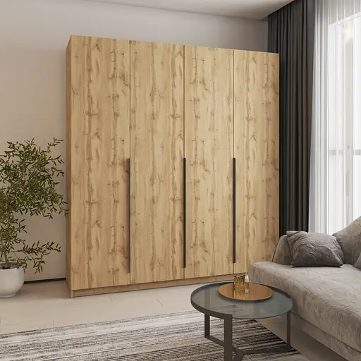 Шкаф 4-дверный MebelStar Оскар ДСП BG, 4 дополнительных полки 200x52x220 см Дуб тахо (MBS-4768)