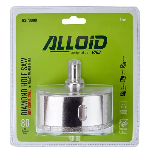 Свердло корончате Alloid Building Tools алмазне по склу та кераміці 80 мм з центрувальним свердлом (GS-70080) - фото 2
