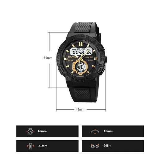 Чоловічий спортивний годинник Skmei 1881 (Чорний із золотистим і білим циферблатом) - фото 10