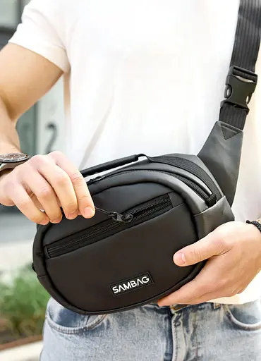 Сумка через плечо бананка Sambag Flex черная 30×17×10 см (85351001m) - фото 4