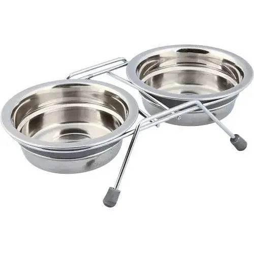 Миска Trixie для собак подвійна на нековзаючій підставці металева 11 см 2х250 мл