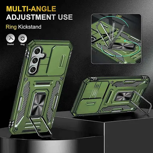 Ударостійкий чохол Epik Camshield Army Ring для Samsung Galaxy S22 Оливковий / Army Green - фото 3