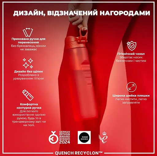Пляшка для води ION8 1000 мл (ЕКО пляшка) BPA Free Red (I8RF1000RED) - фото 4