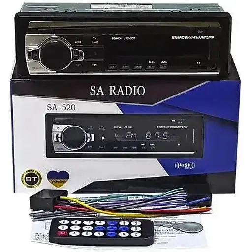 Автомагнітола Bluetooth SA-520 ISO 1DIN Автозвук 4x50W USB SD пульт ду 2392 магнітофон в машину Чорний - фото 1