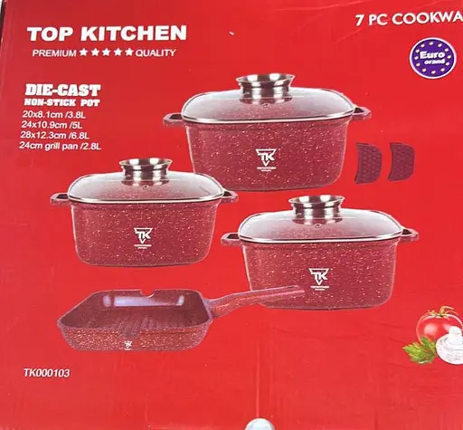 Набор кастрюль со сковородой Top Kitchen TK-000103 с гранитным покрытием 12 предметов Красный - фото 9