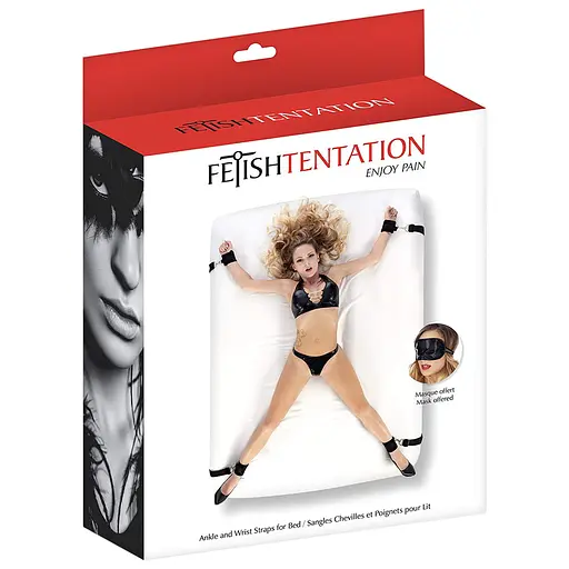Ограничительный ремень для рук и ног для кровати с маской для глаз Fetish Tentation черный - фото 2