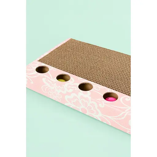 Когтеточка Trixie для кошек с двумя шариками и кошачьей мятой картонная розовая 48х5х25 см [CD] - фото 3