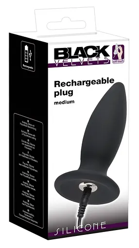 Анальна пробка Black Velvets Rechargeable Plug M 12.5 см (чорний) - фото 6