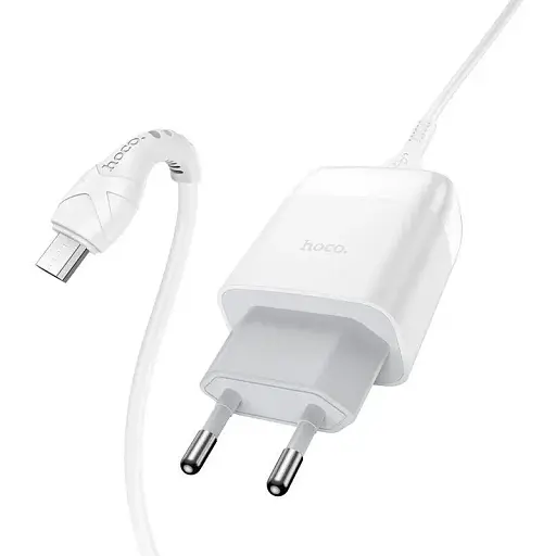 Мережевий зарядний пристрій з кабелем Hoco C72Q Glorious single port QC3. 0 charger set(Micro) 18W білий - фото 1