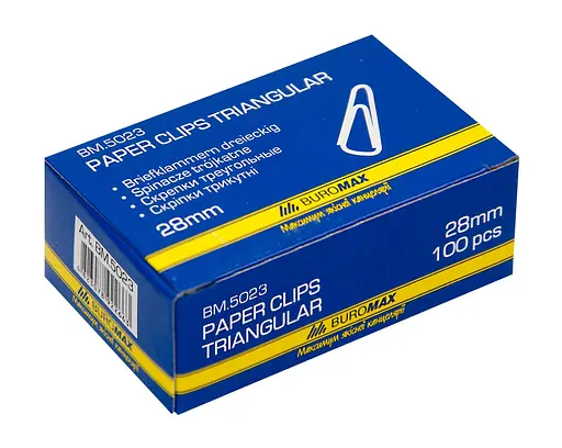 Скріпки нікельовані трикутні, 28 мм, 100 шт., 10 упаковок