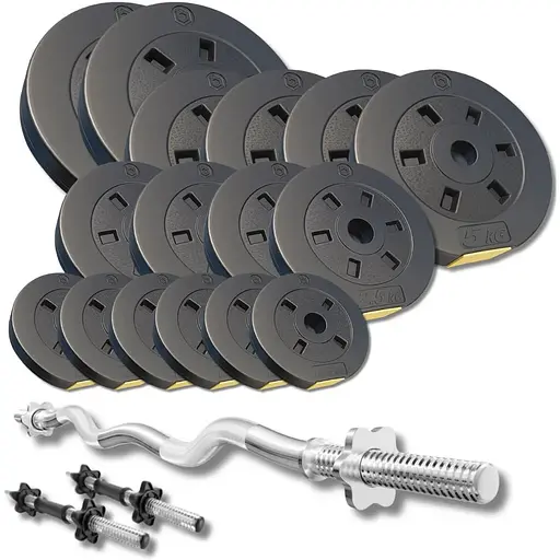 Набір зі штангою та гантелями Besport PowerPro 66кг з w-подібним грифом 120см