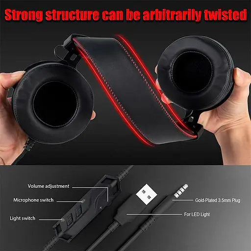 Проводная игровая гарнитура Onikuma Gaming with LED K3, USB, 3.5mm, 2m, black-red - фото 3