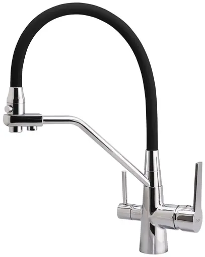 Смеситель для кухни однорычажный гибкий гусак под фильтр латунь гайка Ø35 хром/черный Frap 1/10 F4374-1 Черный матовый - фото 1