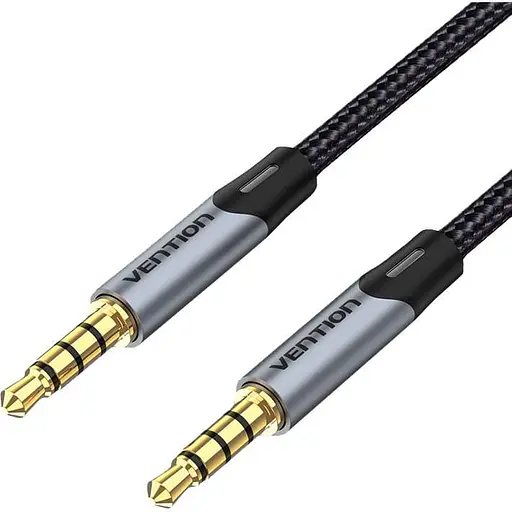 Кабель Vention Audio 3.5 mm - 3.5 mm 2 m, Metal Type, Silver/Black (BAQHH) - фото 1