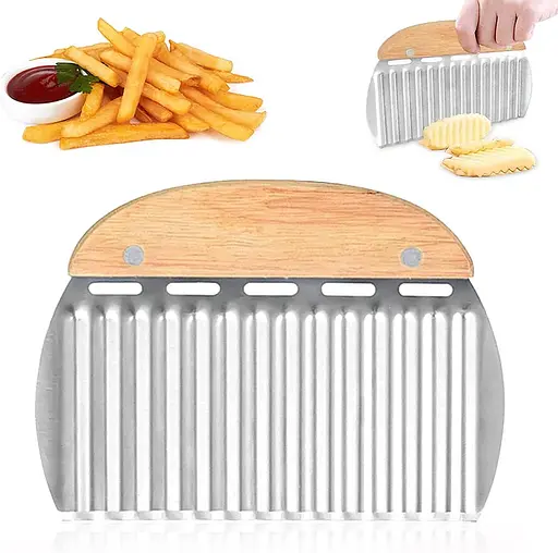 Слайсер волнистый сырорезка нож для фигурной нарезки сыра картошки чипсов карвинга с деревянной ручкой, Kitchen Master Коричневый 85390 - фото 2