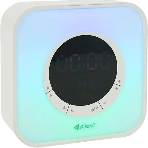 Колонка Kisonli Q6A Bluetooth 5.0, 1х5W, 3600mAh, USB/TF/FM/BT/LED/Clock/RGB Light, DC: 5V/1A, BOX, Silver, Q30 - фото 1