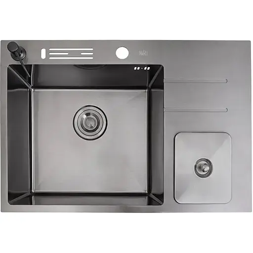 Чорна кухонна мийка Nett NBM-7047 з нержавійки з вбудованим смітником