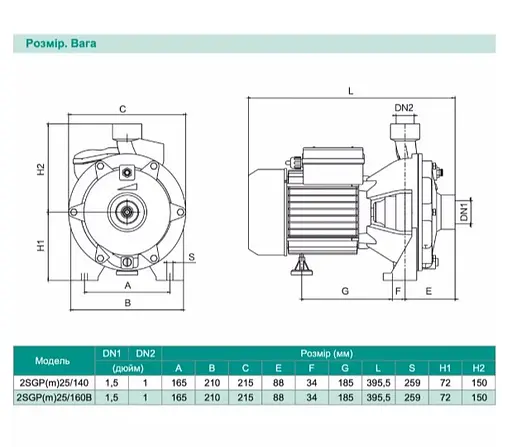 Центробежный насос Shimge 2SGP(m) 25/160B, 1.5кВт, Нmax=50 м, Qmax=200 л/мин - фото 3