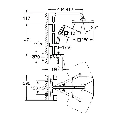 Душова система термостатична Grohe QuickFix Vitalio Comfort System 250 269842431, Чорний матовий - фото 2