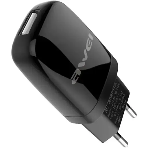 Блок заряженный сетевой адаптер Awei Small Portable C-821 выход 1 USB 2A черный - фото 1