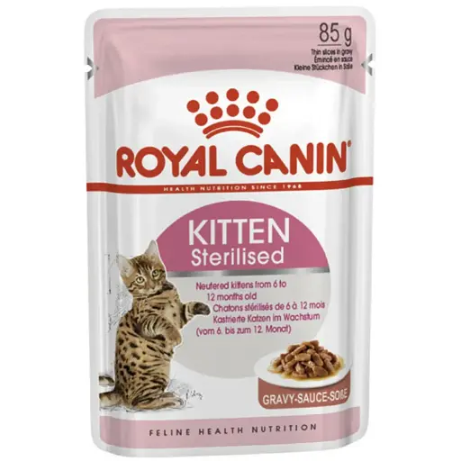 Влажный корм для стерилизованных котят Royal Canin Kitten Sterilised кусочки в соусе 1.02 кг (12 шт. х 85 г) - фото 2