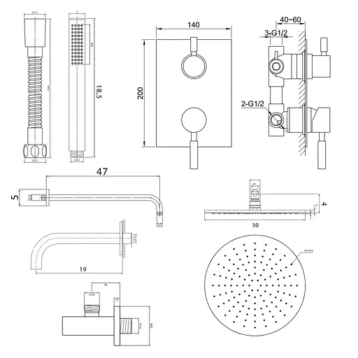 Душова система Kohlman Roxin 30 chrome + BOX прихованого монтажу KPL-QW211RR30, Хром - фото 2