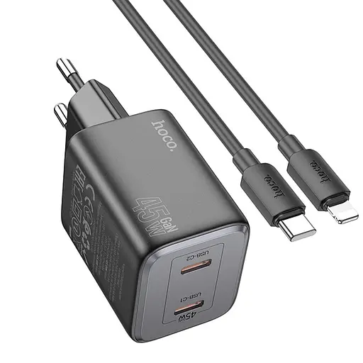 МЗП Hoco N42 Elogiado PD45W (2USB-C) + кабель Type-C to Lightning Black - фото 4