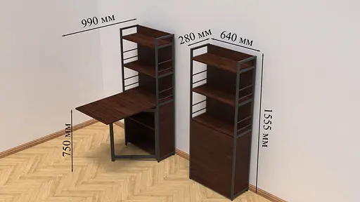 Стол книга с этажеркой Практик 2 Ferrum-decor 1555x640x990 Черный металл ДСП Венге Магия 16 мм (FRD-105393) - фото 3