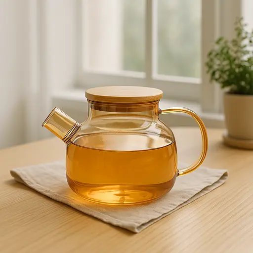 Заварник-графин 800 мл с ситом и бамбуковой крышкой. Стеклянный чайник [MD] - фото 3