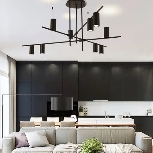 Линейная подвесная люстра на 9 плафонов-спотов черного цвета Line.F MD 8021-9 BK+BK - фото 1