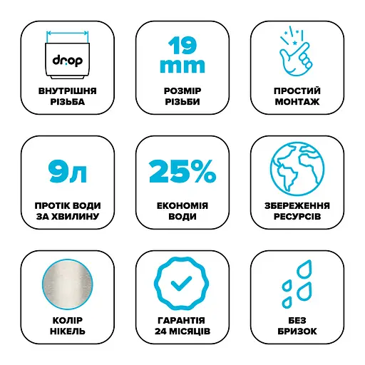Водосберегающий аэратор Drop SP19E-F для смесителя - Экономия 66%, 9 л/мин, внутренняя F 19 мм - фото 7