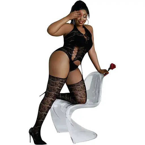 Бодистокинг Moonlight Plus Model 02 XL-XXXL Black, с доступом, имитация пояса для чулок - фото 2