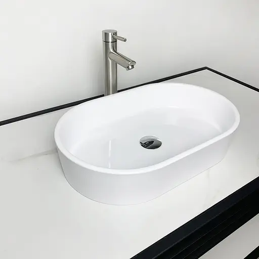 Раковина Adamant умывальник BESTE NEW искусственный овальный камень без предотвращения для смесителя и перелива 540x350x11мм накладной белый - фото 2