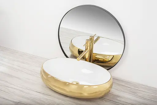 Умивальник Rea Melania white/gold накладний REA-U1050, Золотий - фото 5