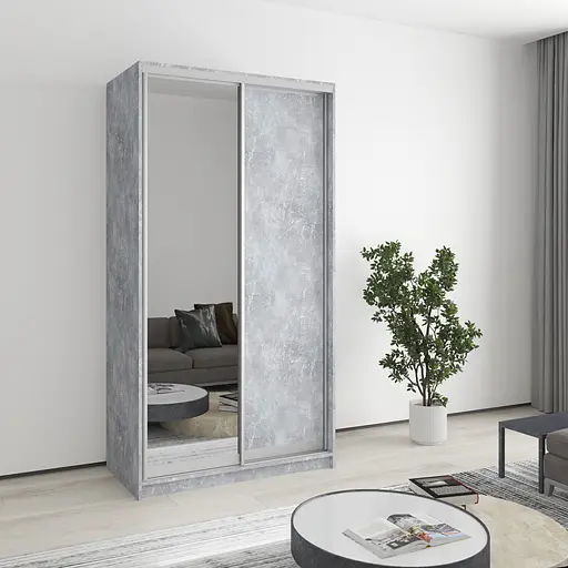 Шафа-купе дводверна MebelStar Стандарт AL ДСП/Дзеркало 110x60x210 см Бетон (MBS-2442)