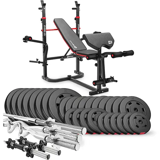 Набір Hop-Sport Premium 173кг з лавою HS-1065HB Pro, штангами та гантелями