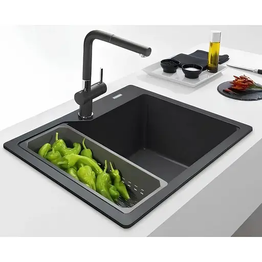 Кухонная мойка Franke Urban, фрагранит, прямоугольник, без крыльев, 503х425х230мм, чаша - 1, врезная, UBG 610-56, черный матовый - фото 3