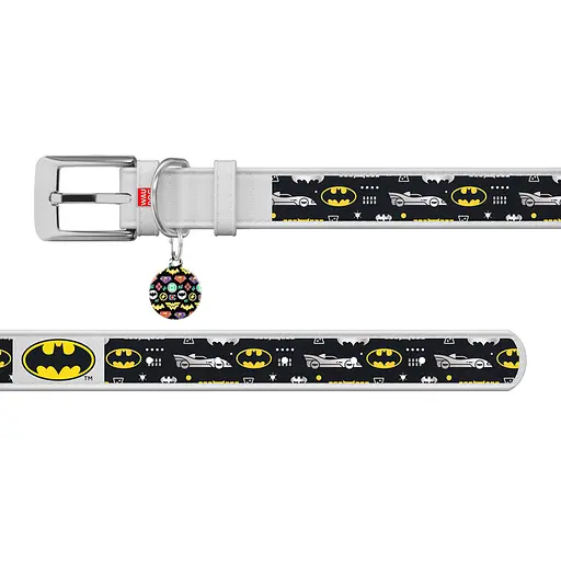 Нашийник для собак шкіряний Waudog Design з QR-паспортом "Бетмен3" XXS Ш 12 мм Д 18-24 см білий - фото 3